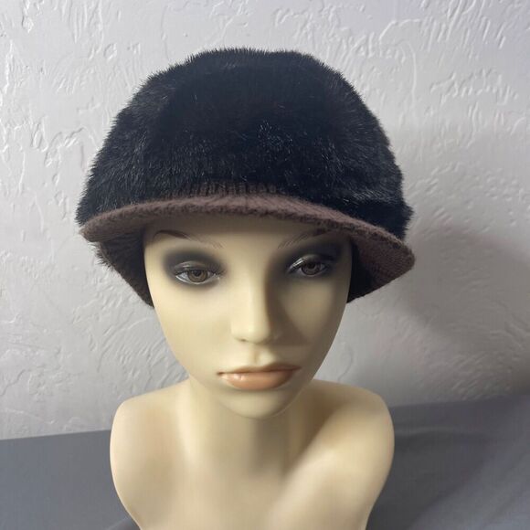 Vintage Black Faux Fur Hat 70s Mod - Picture 4 of 8